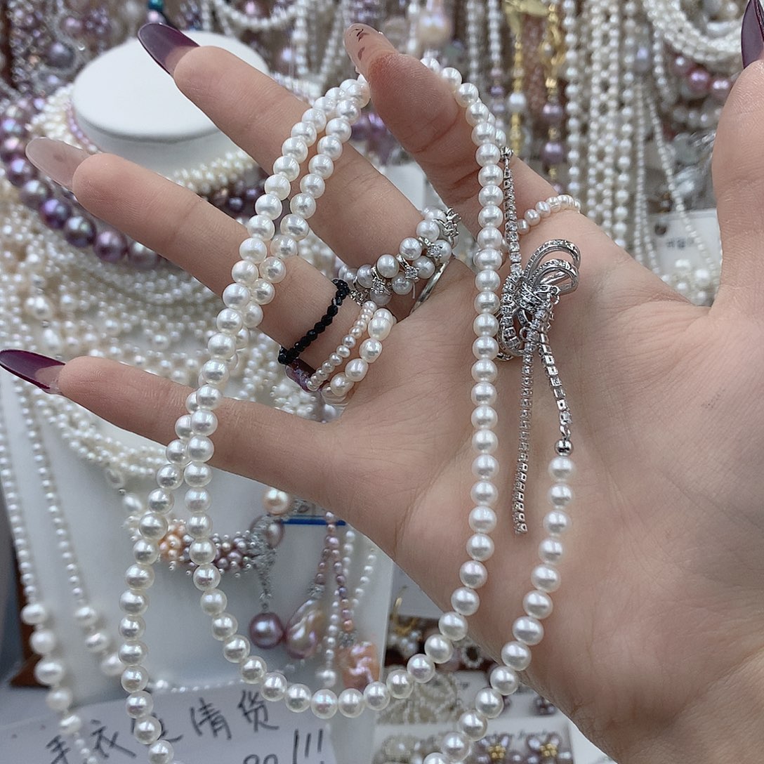 日***共淡水珍珠耳饰银S925镶嵌