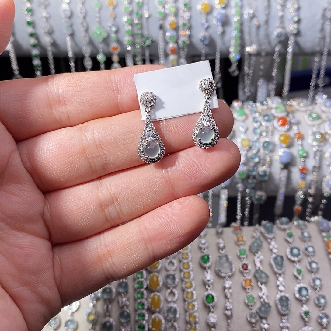 翡翠银S925镶嵌耳饰