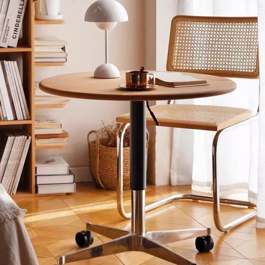 新款北美樱桃木全实木现代铁艺可移动边桌欧式客厅旋转小圆桌方桌