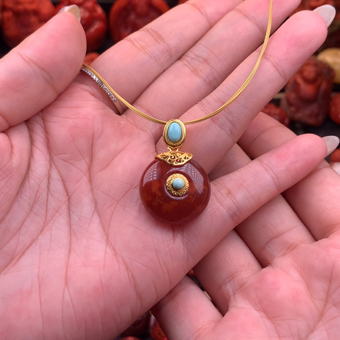 银S925镶嵌原矿平安扣21mm➕南红玛瑙