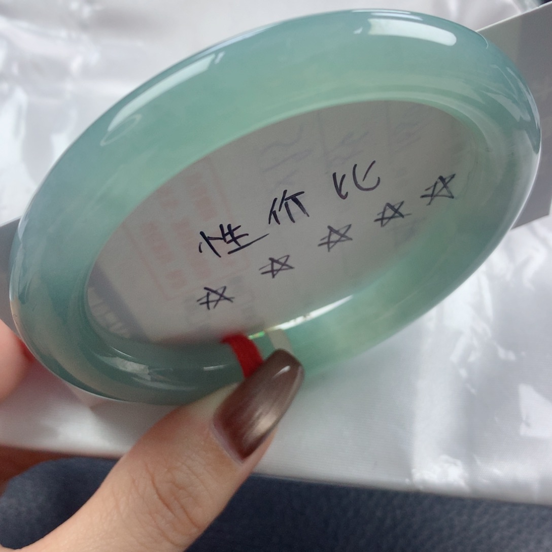 未镶嵌手镯翡翠老坑冰种海蓝之谜圆条59