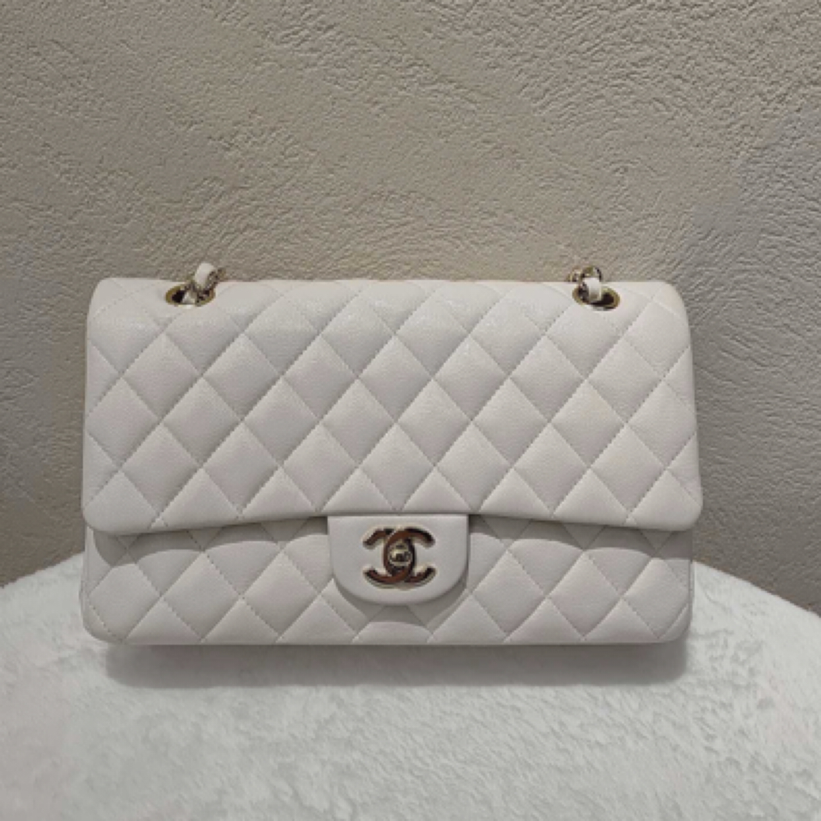99新 Chanel/香奈儿 白金荔枝牛 CF 中号号时尚单肩斜挎包