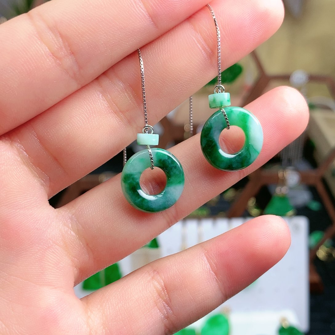 翡翠耳饰银S925镶嵌耳饰