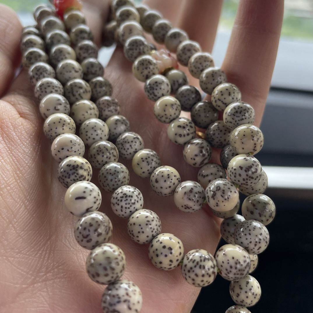 海南原生态石玉料糯冰小河豚小糖豆108项链手串