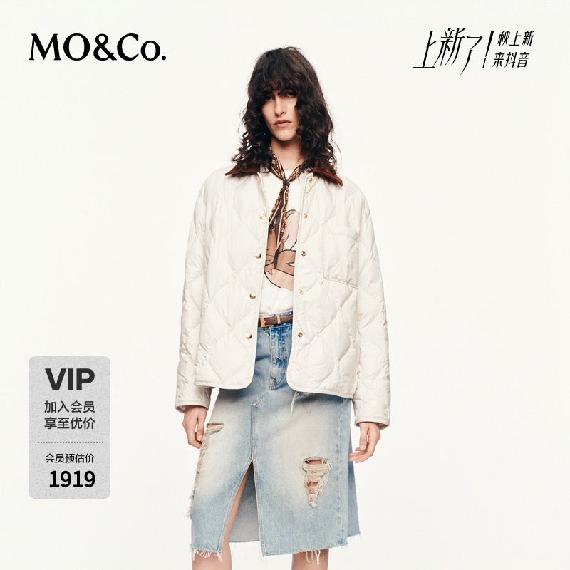 MOCO羽绒服2025秋新品防风防水90鸭绒拼灯芯绒翻领宽松MBE3EINT03