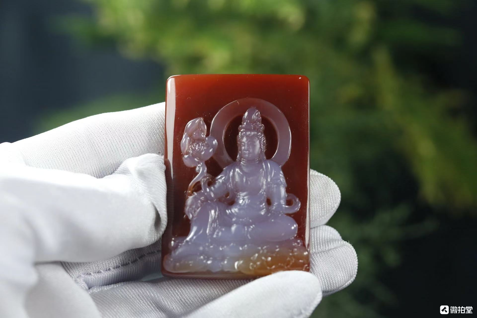 保山原矿南红玛瑙冰飘俏色观音雕刻件