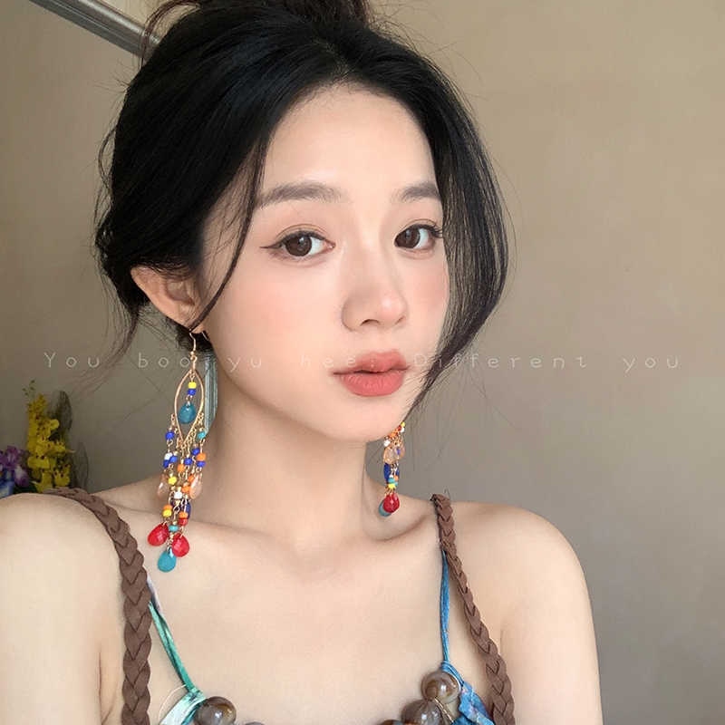 波西米亚风长款流苏耳环女2025年新款感度假风耳钉民族风耳饰