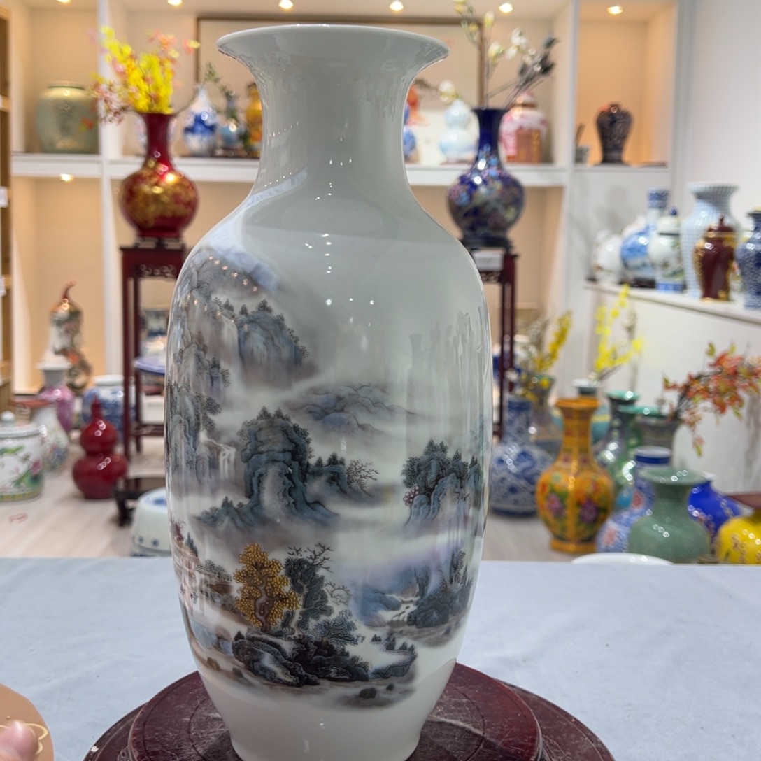 摆件陶35cm深谷幽隐冬瓜瓶