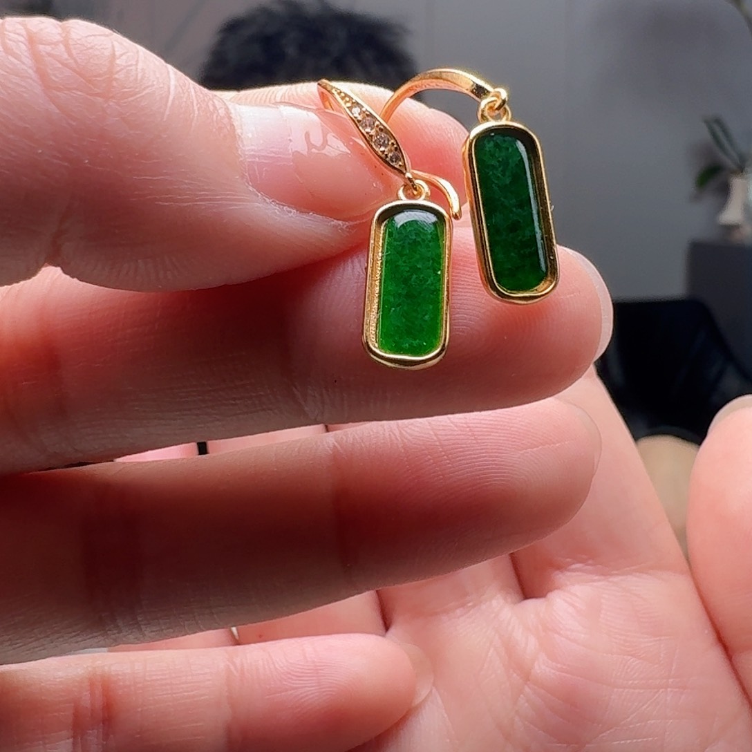 翡翠耳饰银S925镶嵌天然