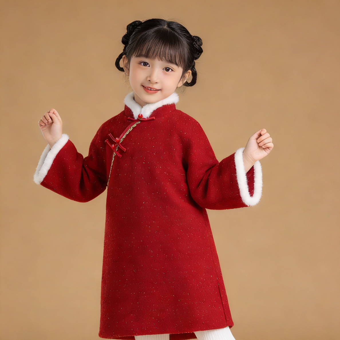 【雅衣阁】女童红色冬季加绒中式旗袍拜年服