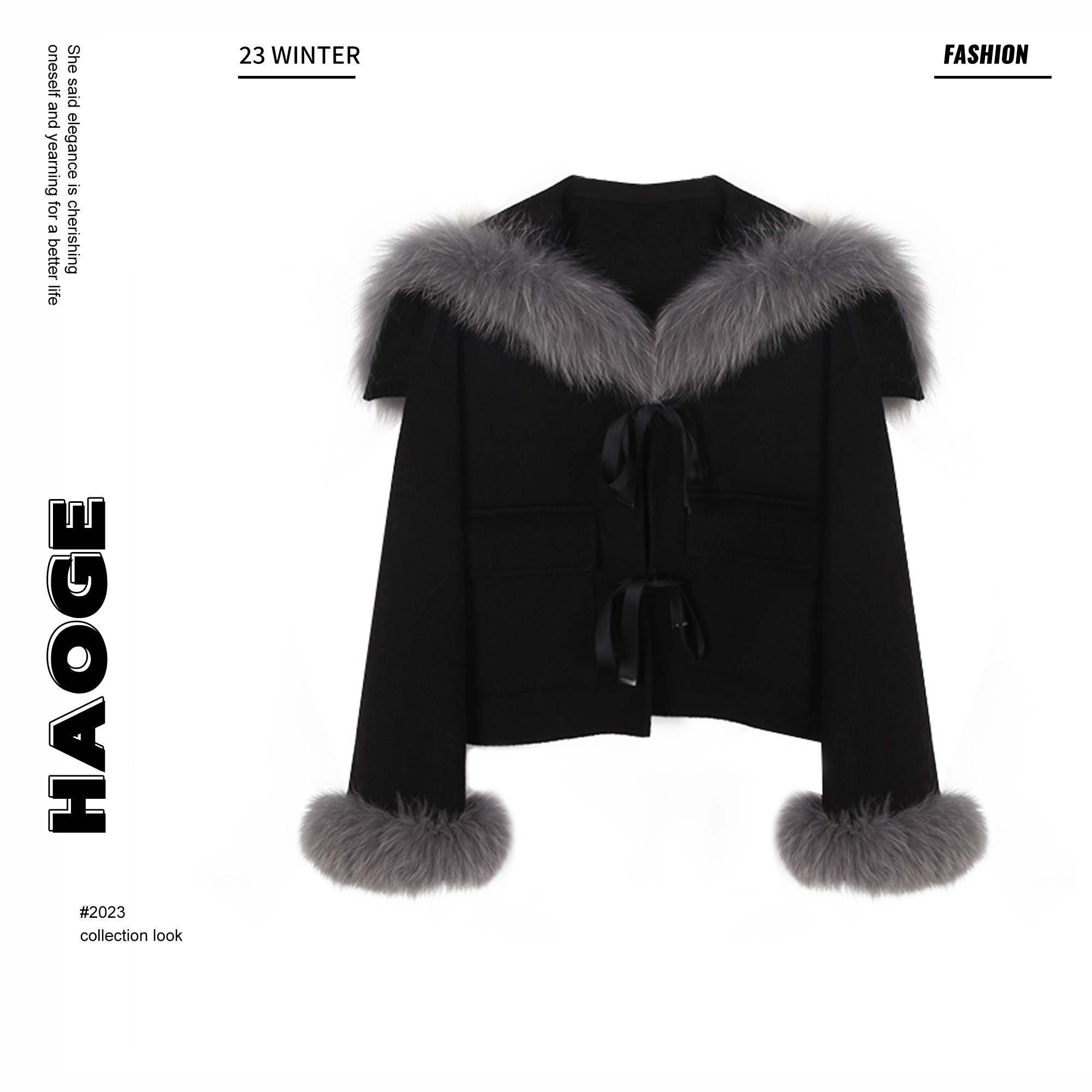 冰冰●微醺朗姆Q3WT5035A时尚休闲大毛领黑色短外套