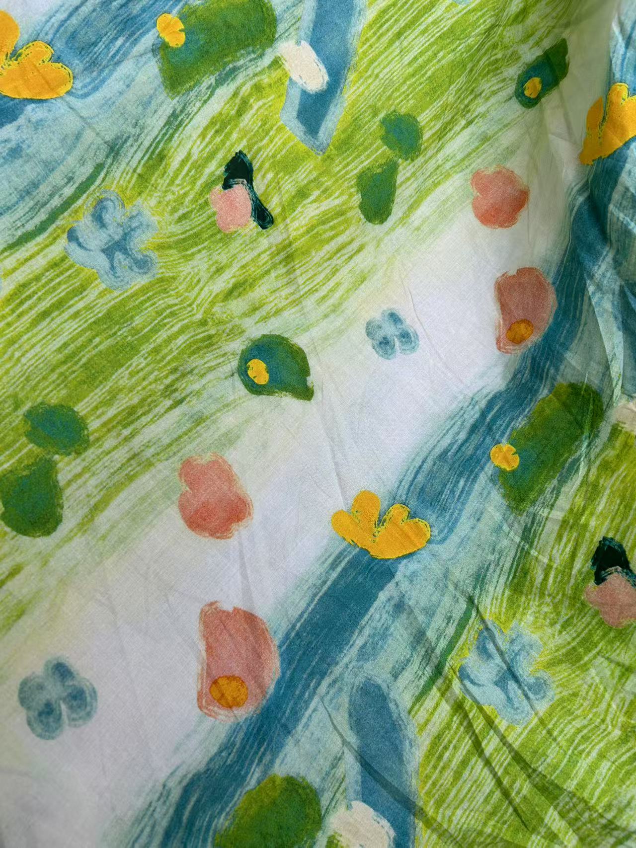 夏日薄款全棉60支府绸田园油画