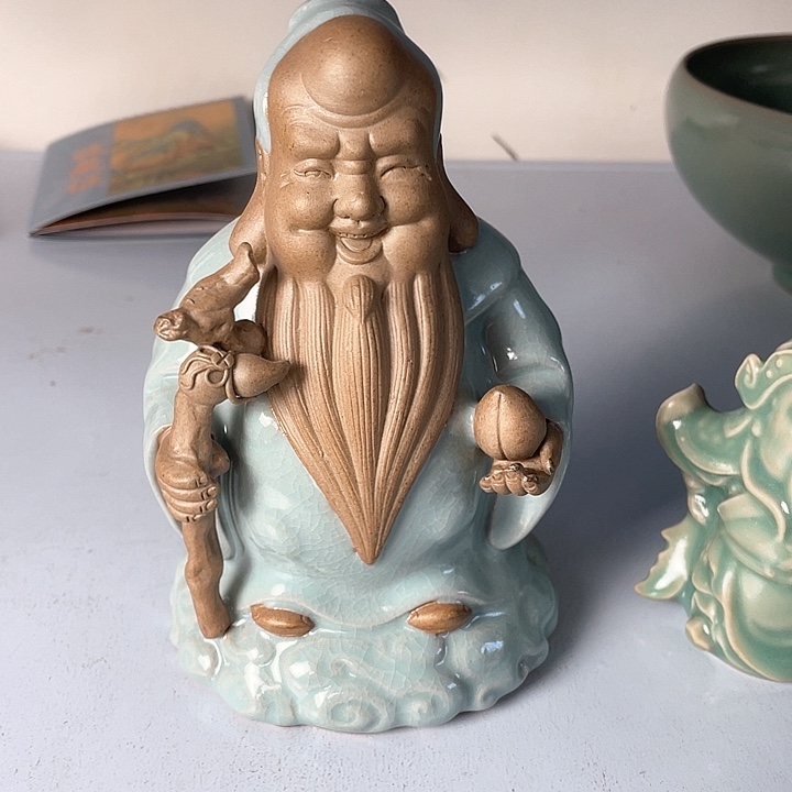 摆件A***念天青釉 寿星摆件