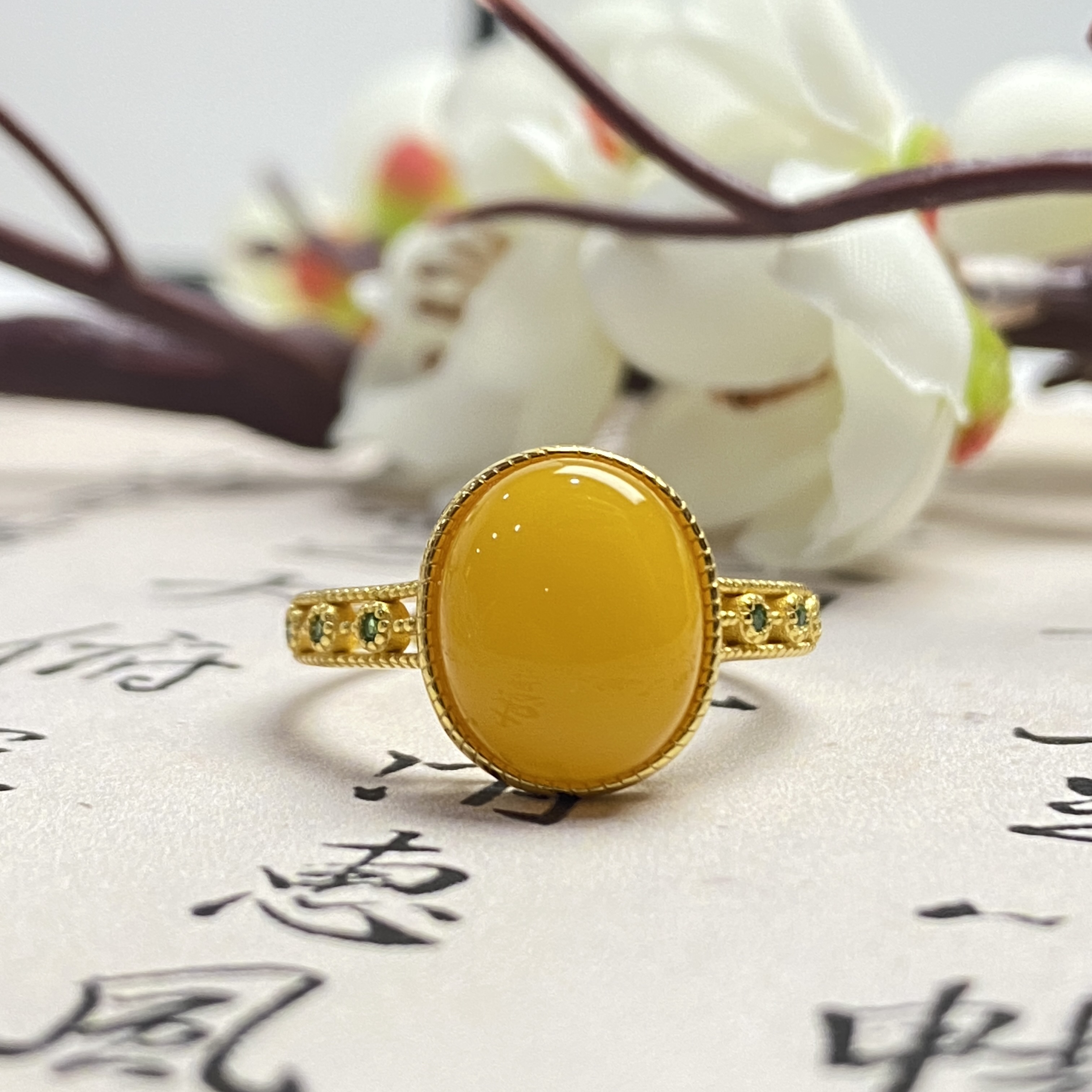 【胖丁珠宝】s925银镶蜜蜡戒指17-H07P71【多样性发一件】