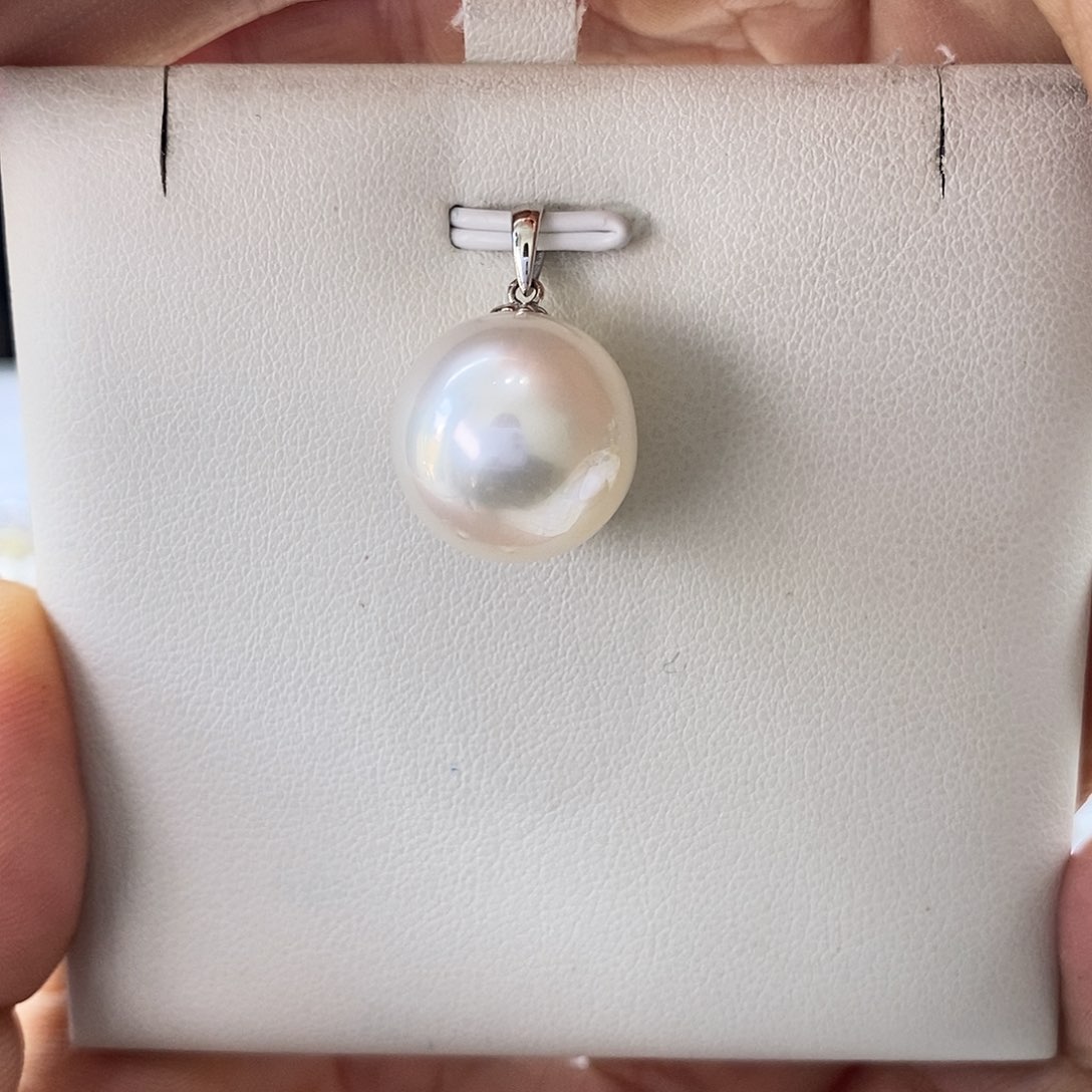 海水珍珠吊坠(不含链)18K金镶嵌澳白14-15m m