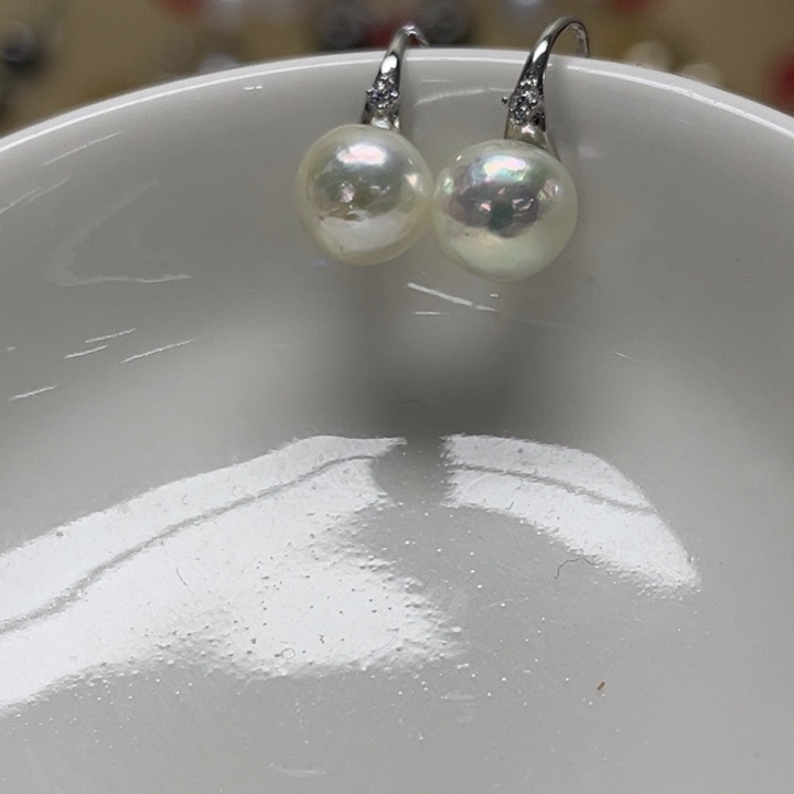 银S925镶嵌耳饰海水珍珠AK 7-8mm 149号