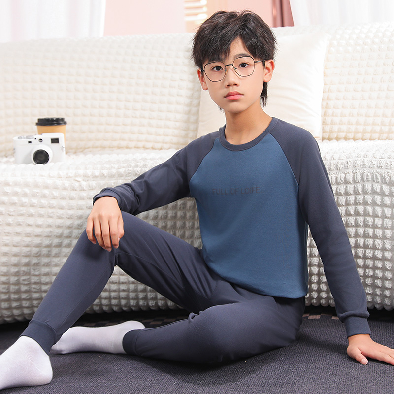 青少年纯棉内衣套装男大童秋衣秋裤初中学生棉毛衫春秋打底男童冬