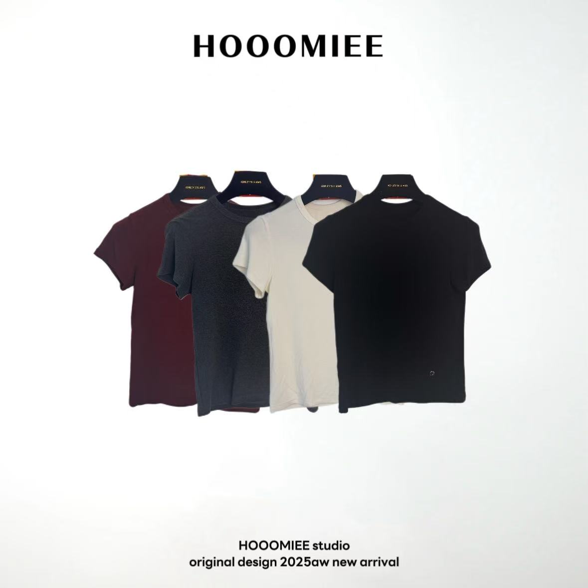 Hooomiee简约单色系T恤夏季亲肤柔软百搭休闲女士短袖2025022