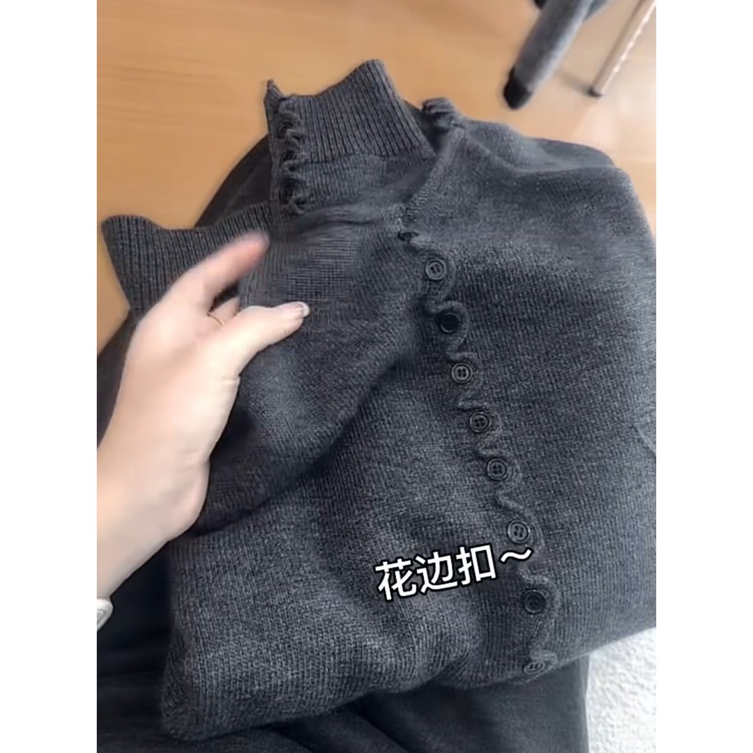 【现货】法式慵懒风针织开衫女秋冬保暖高级感显瘦长袖打底灰色毛衣