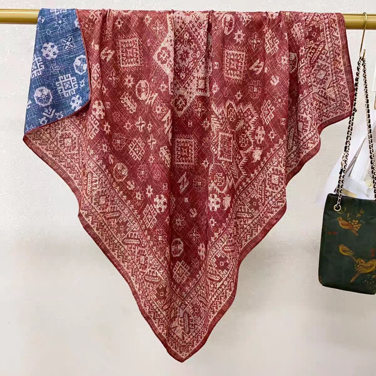 【红蓝几何】68*68新中式国风围巾