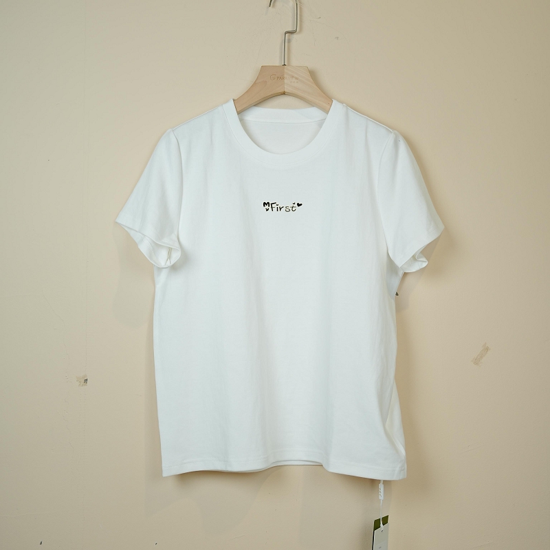 PARKVIEW/百芙川T恤白色时尚休闲女士夏季宽松印花圆领HF1149