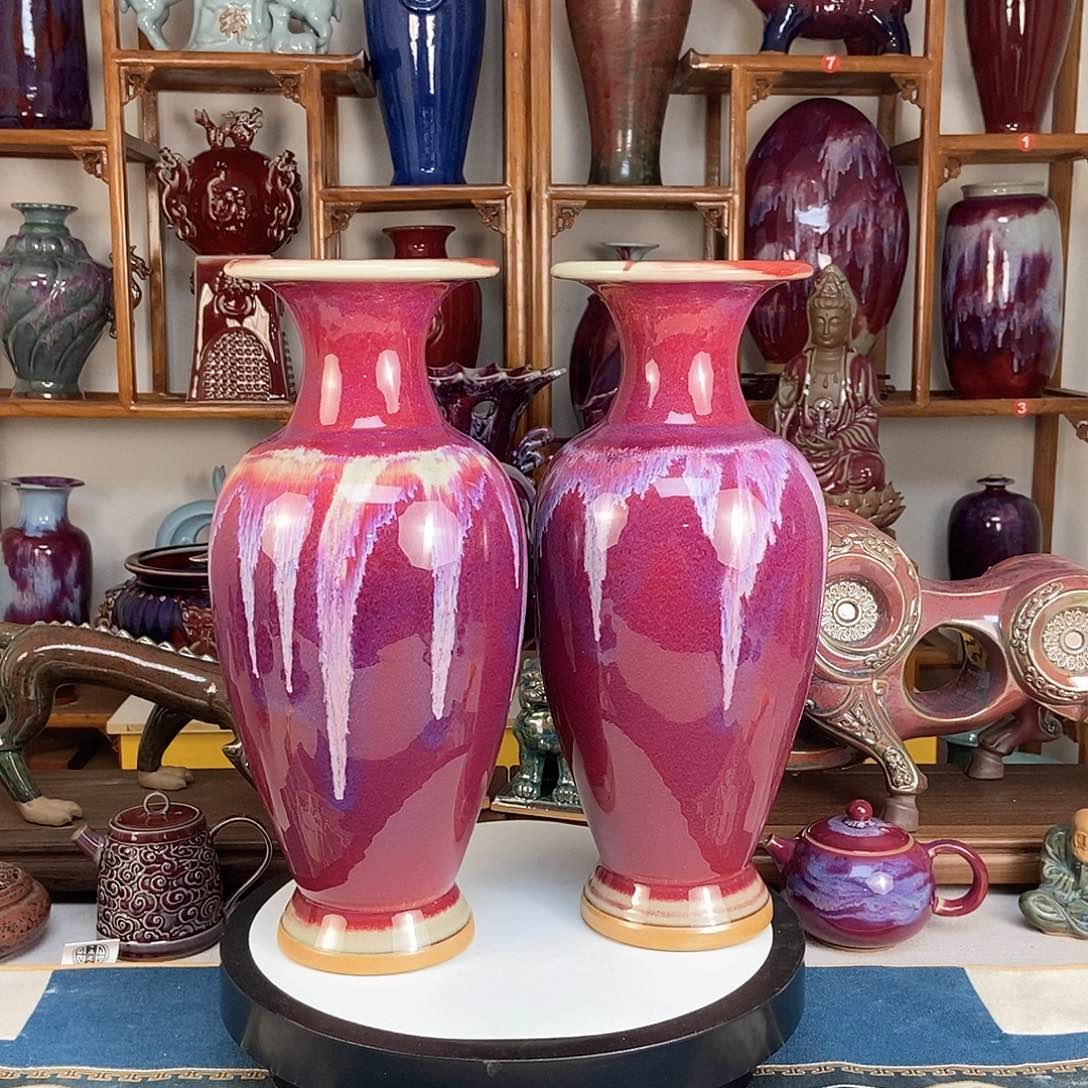 摆件五大名窑钧窑一对