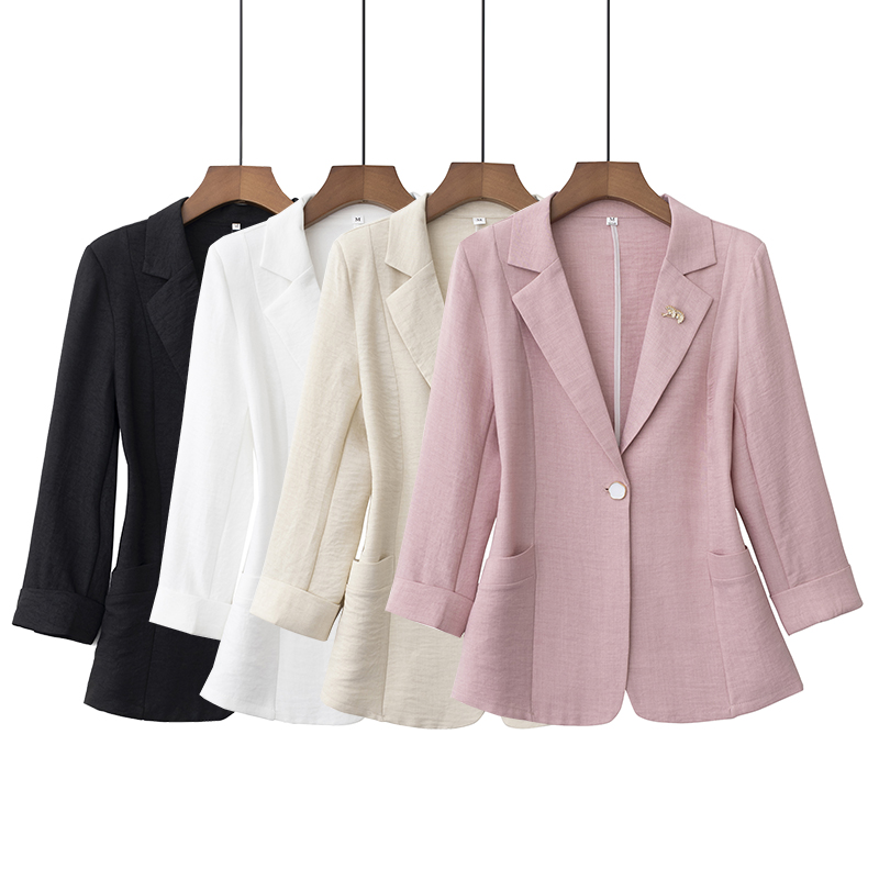 桑蚕丝薄款西装外套女夏季高级感八分袖小个子流行休闲西服-907款
