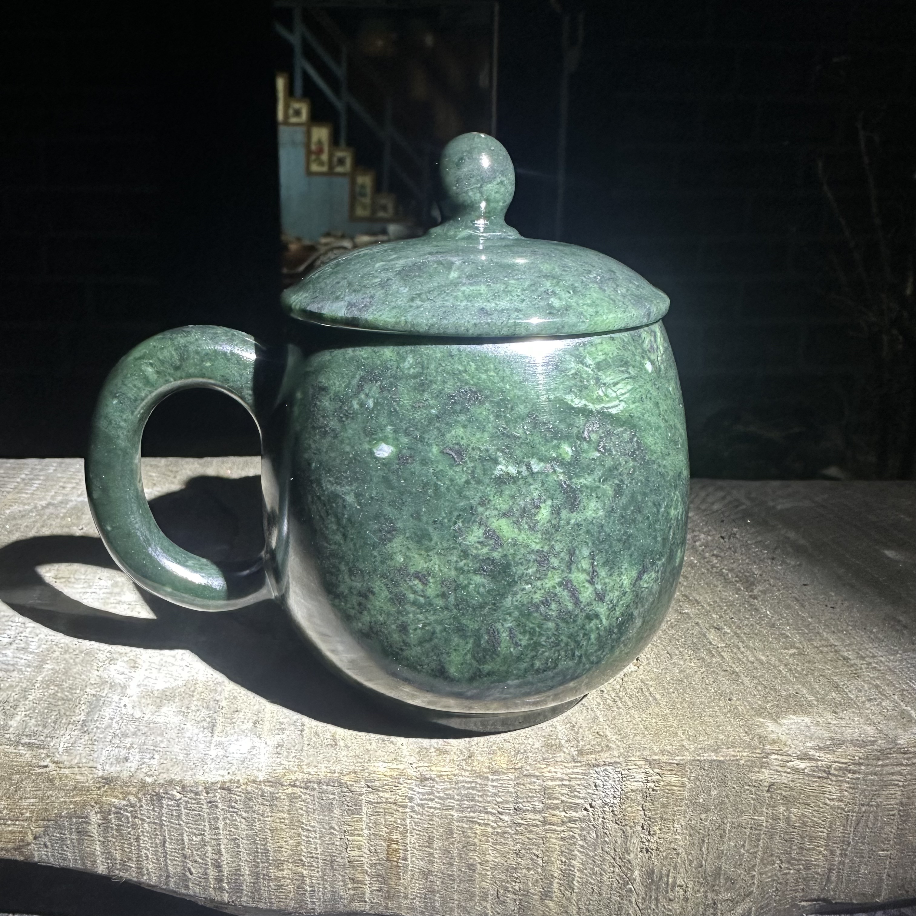 西藏雅鲁藏布江藏玉办公杯圆款320mL手工