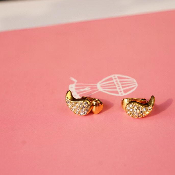 95新 DIOR/迪奥 金色满钻几何型耳夹1.4*0.8cm