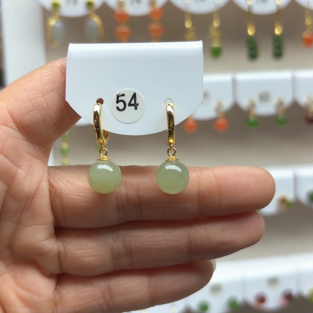 和田玉耳饰银S925镶嵌