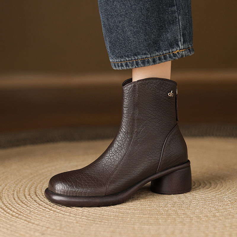 徐先生 羊皮 跟高5cm 34-40马丁靴女新款秋季加绒靴子厚底增高女