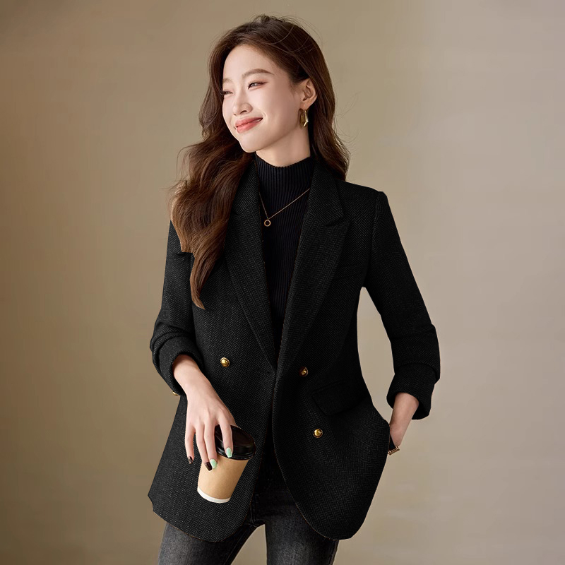 麻灰色高端西装外套女秋季加厚小个子气质休闲西服上衣
