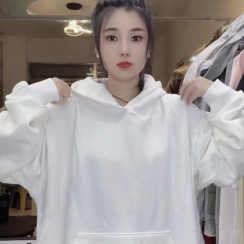 外贸高品质大码男女同款oversize白色连帽卫衣男女