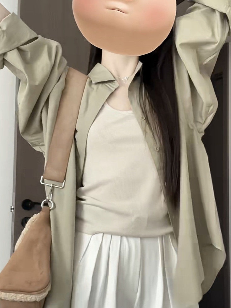 宽松休闲防晒开衫衬衣上衣设计感小众长袖绿色衬衫外套女