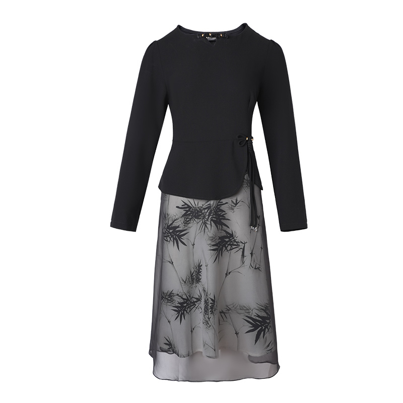 2480-1大码女装2024秋冬时尚优雅气质休闲百搭显瘦假两件连衣裙