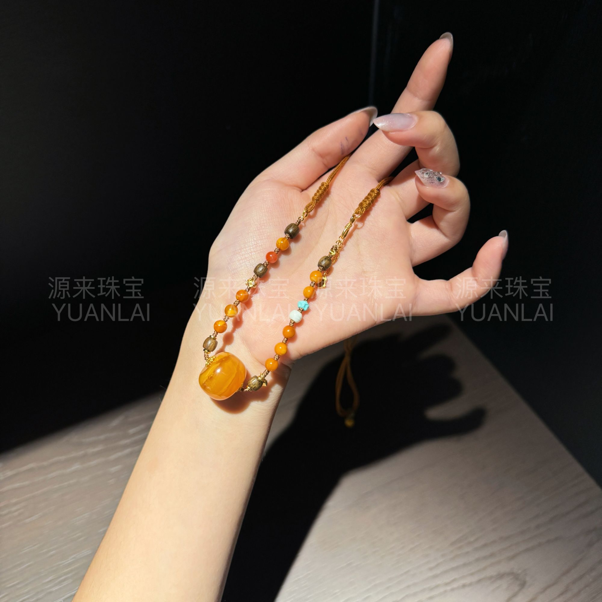 Q*福运连连*O2-4天然蜜蜡路路通项链