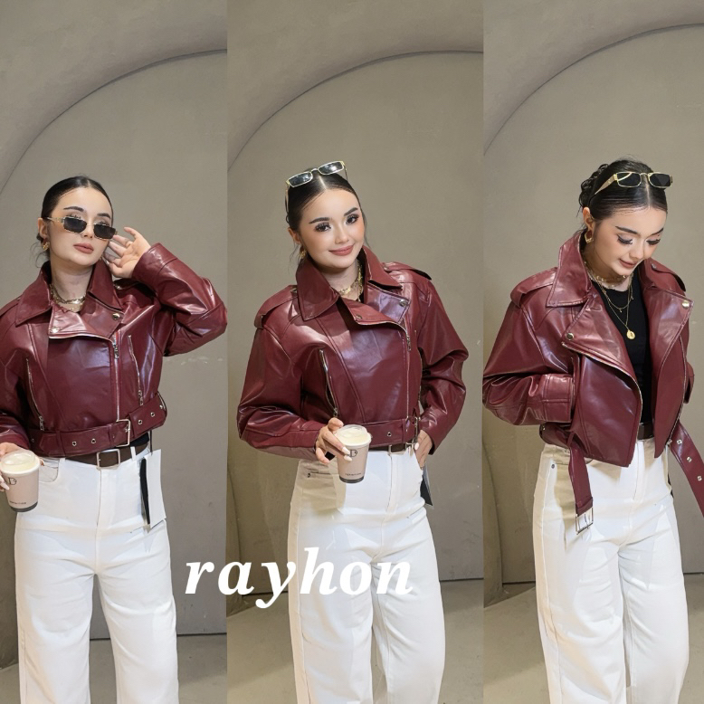 Rayhon朋克风宽松型秋季欧美风法式皮衣百搭翻领休闲上衣