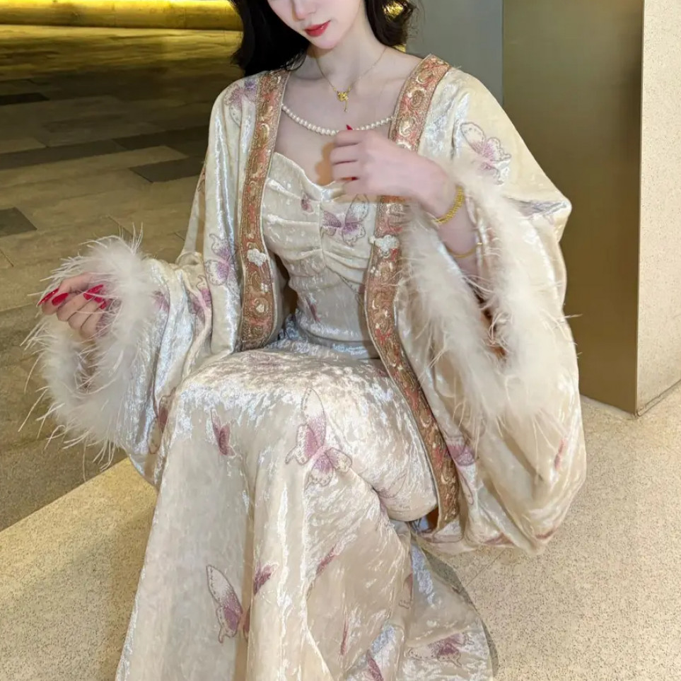 【鎏金上新】2025新款高级刺绣丝绒温柔优雅 梦玉蝶外披旗袍外搭