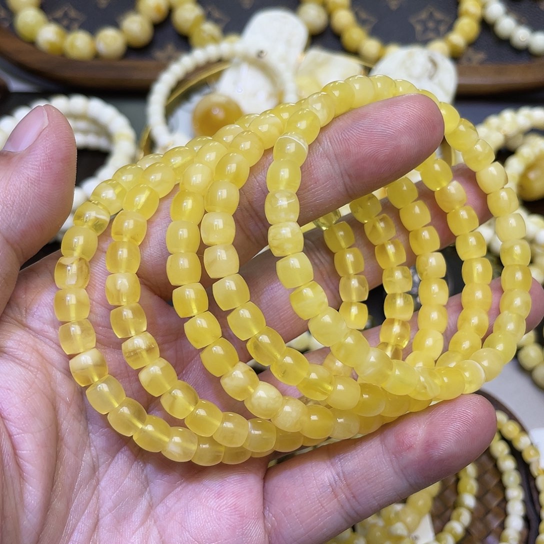 蜜蜡手串未镶嵌6.5mm直切叠戴完美多样性发其一