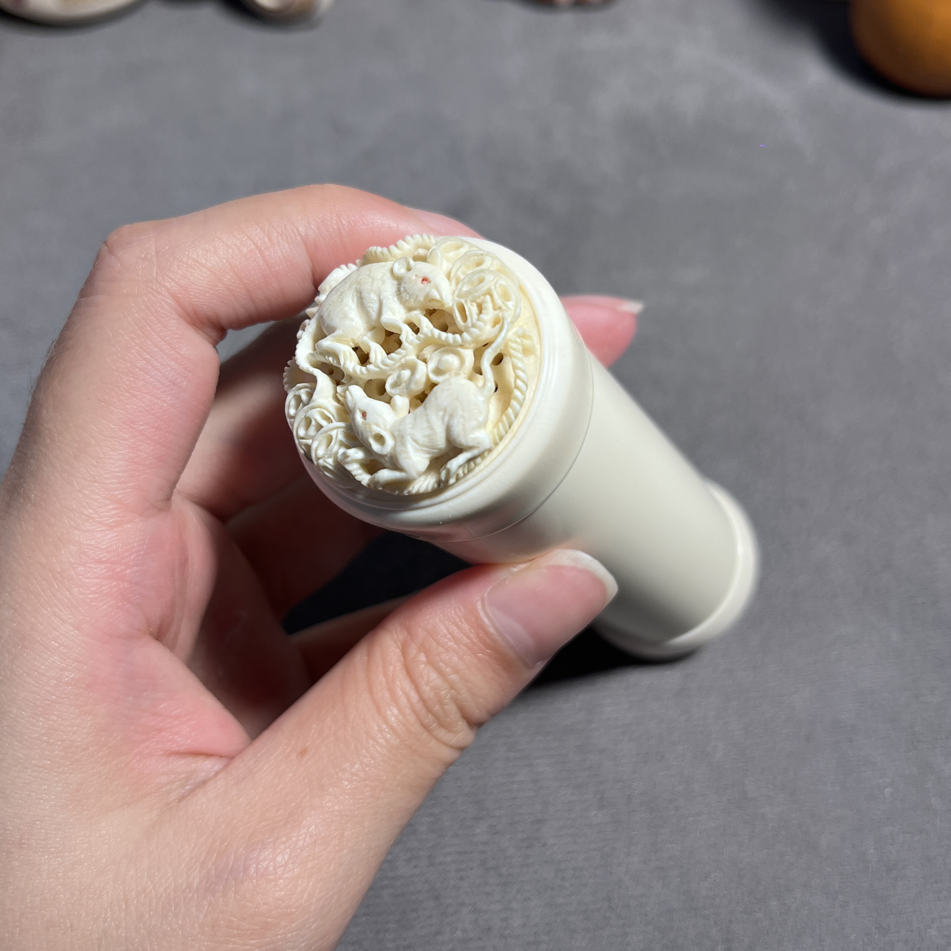 海派文玩猛犸整料竹蛉筒虫具