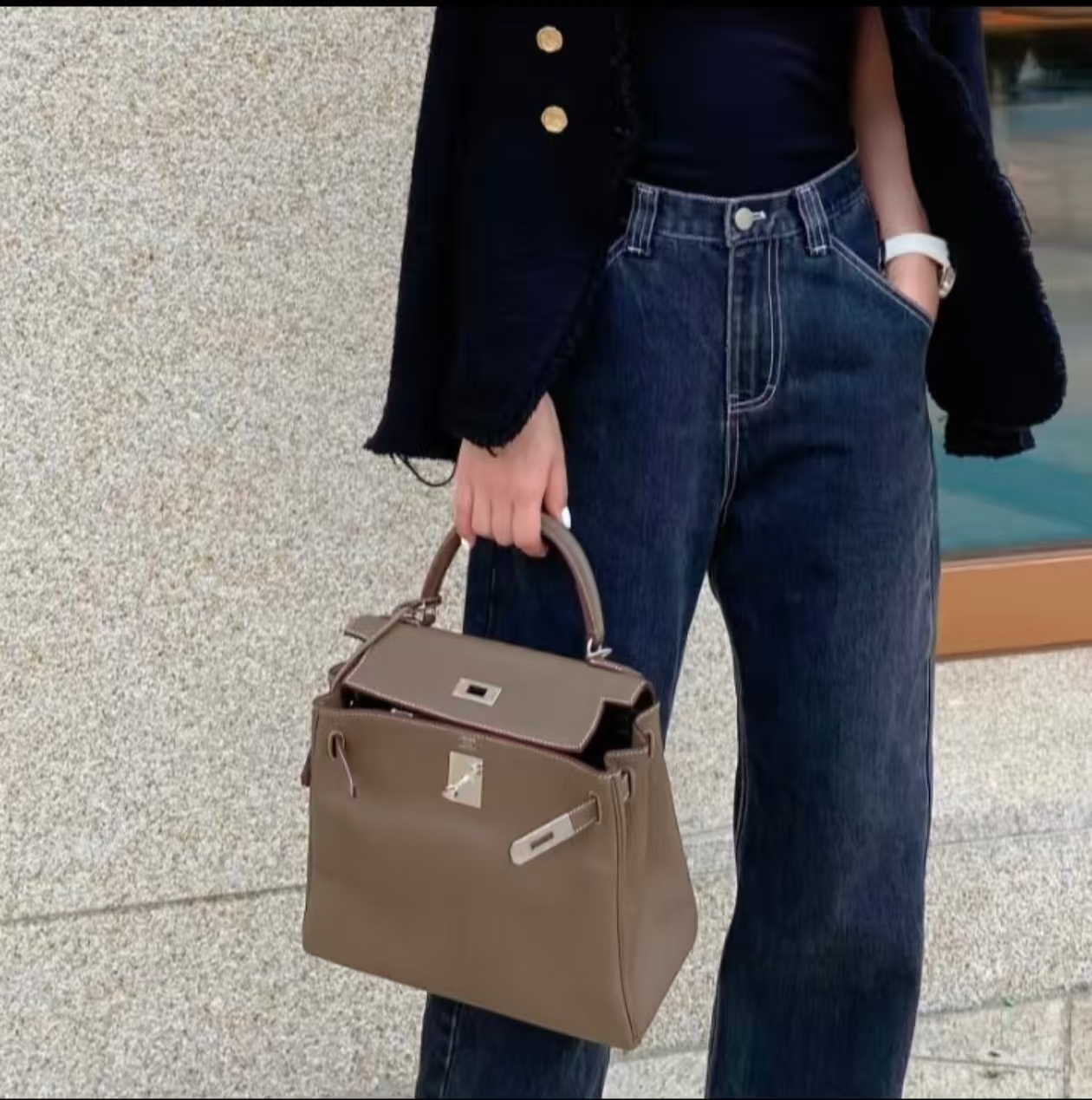 99新 Hermes/爱马仕 大象灰银扣Kelly32 