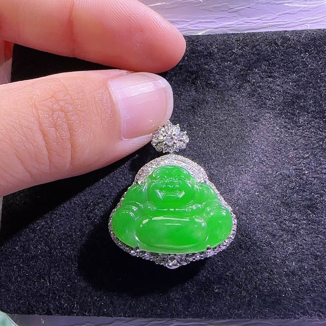 翡翠18K金镶嵌吊坠(不含链)