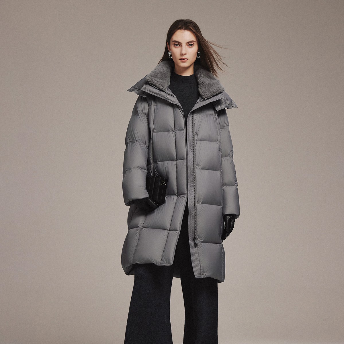 【达人主链接】坦博尔布朗尼都市脱卸帽中长款羽绒服TB5520752Z