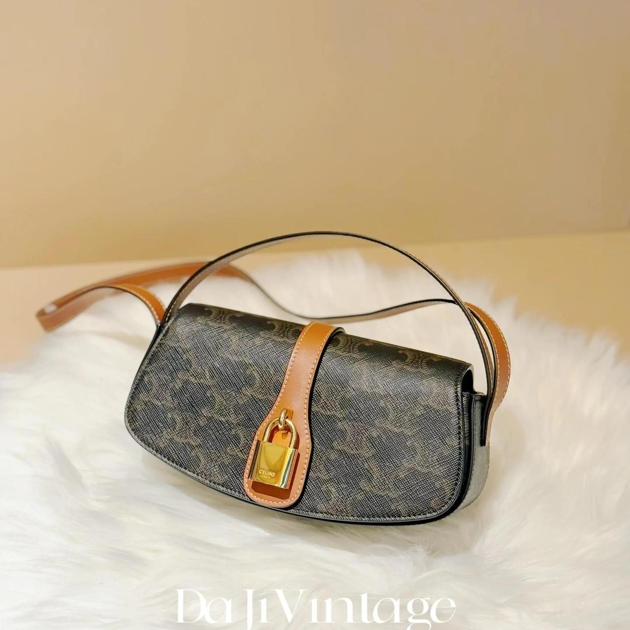 99新 Celine/思琳 大吉中古/Celine瑟琳凯旋门老花锁头法棍单肩包