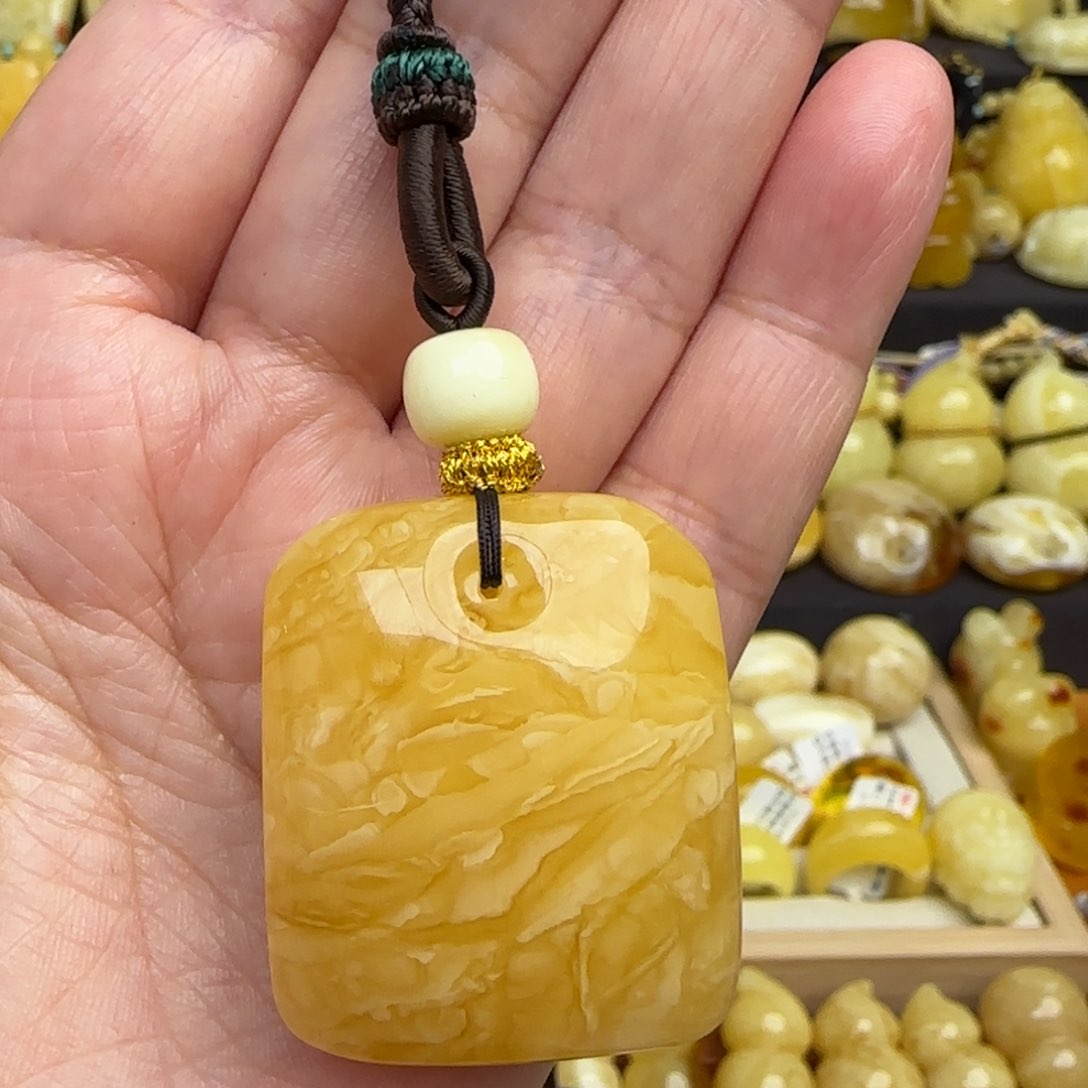 蜜蜡套链未镶嵌天然俄料虎皮妖花蜜蜡无事牌