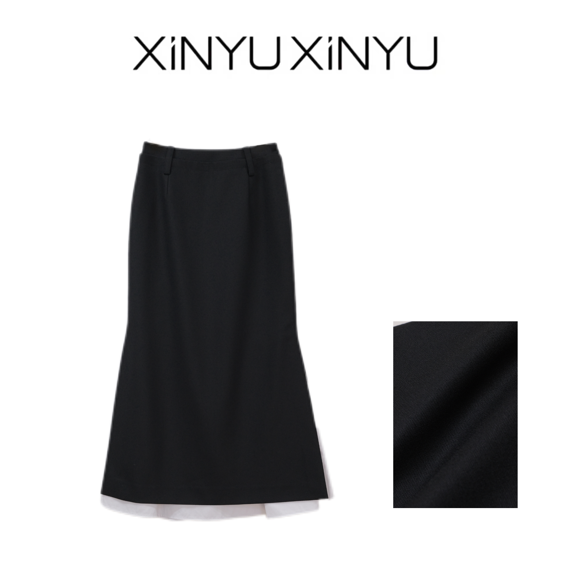 XINYU/芯与撞色拼接鱼尾精纺西装半裙 137159  秋冬 百搭 时尚 