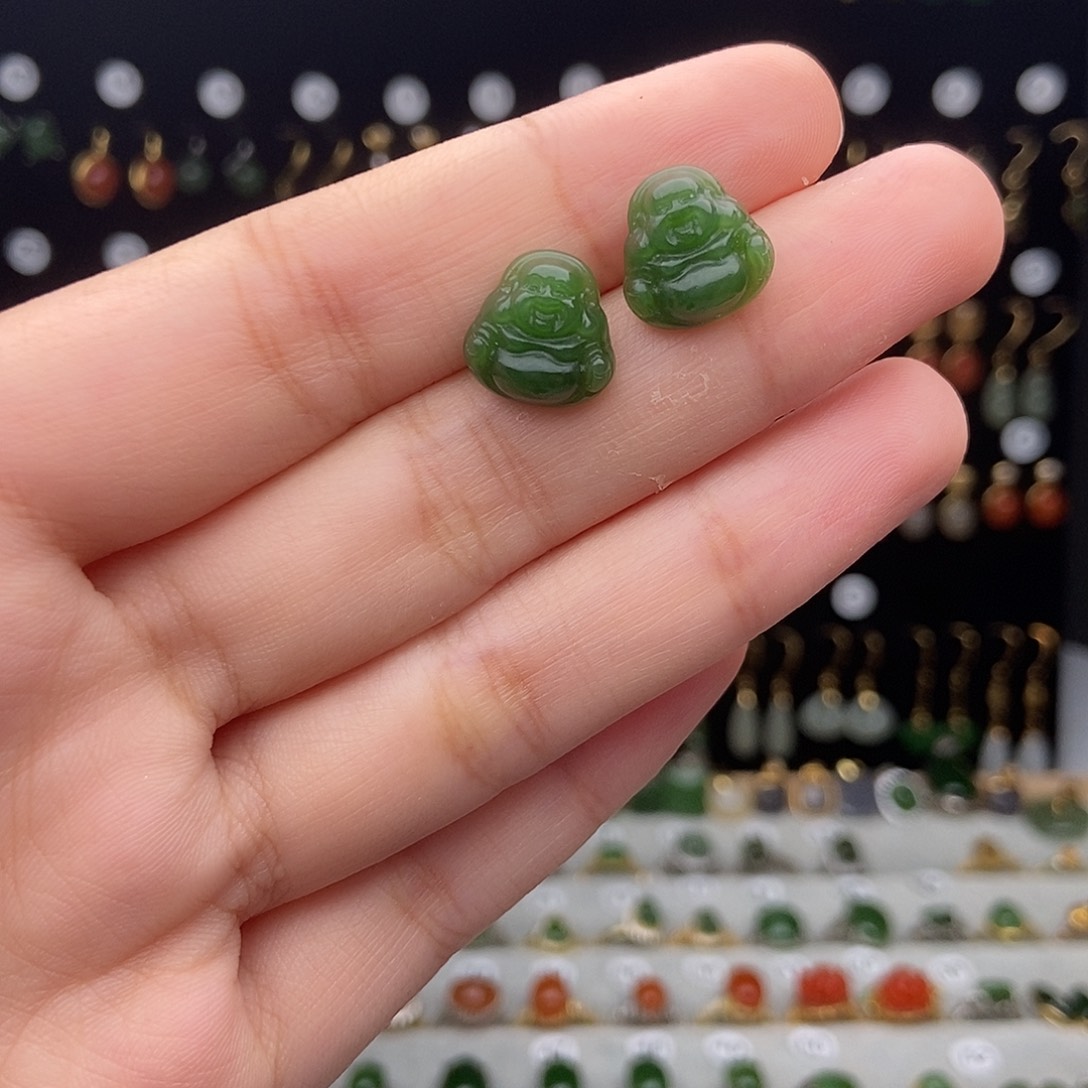 银S925镀金镶嵌和田玉耳饰