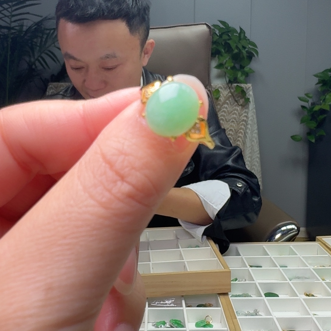 翡翠银S925镶嵌戒指天然