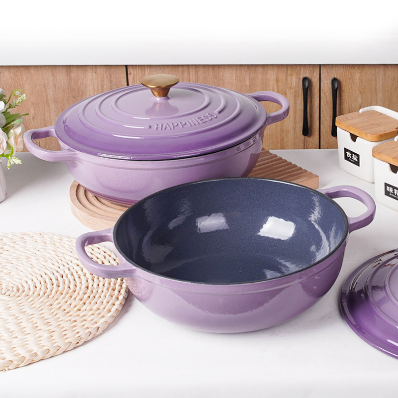 小幸福珐琅锅铸铁锅家用炖锅汤锅焖烧锅不粘锅无涂层煮锅26cm