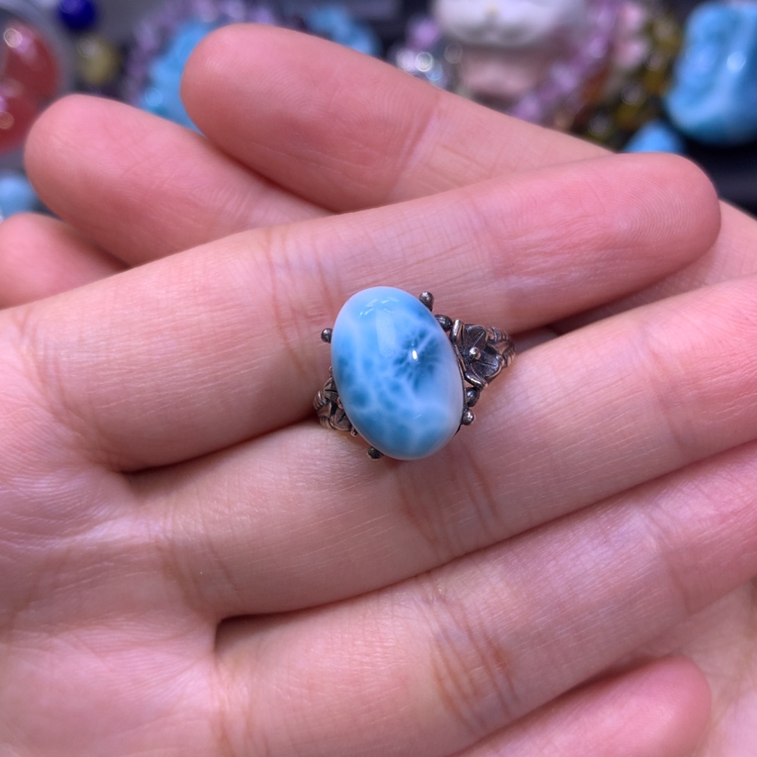 针钠钙石（海纹石）戒指银S925镶嵌